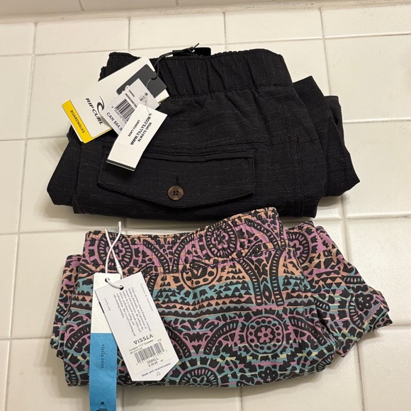 Gray and Pattern Drawstring Swim Trunks - Picture 2 of 2